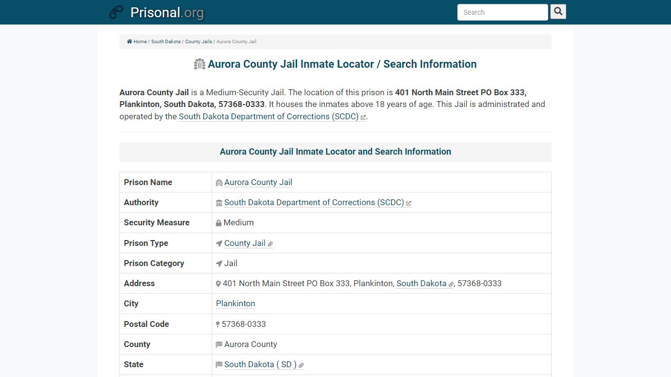 Aurora County Jail-Inmate Locator/Search Info, Phone, Fax ...